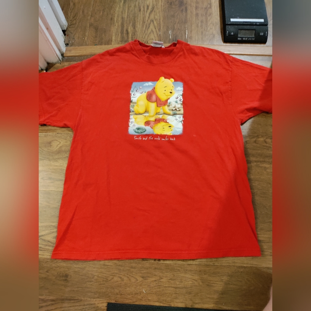 Vintage 90s Disney Store Winnie The Pooh Smile Men's Tee Shirt XL Red USA Made
